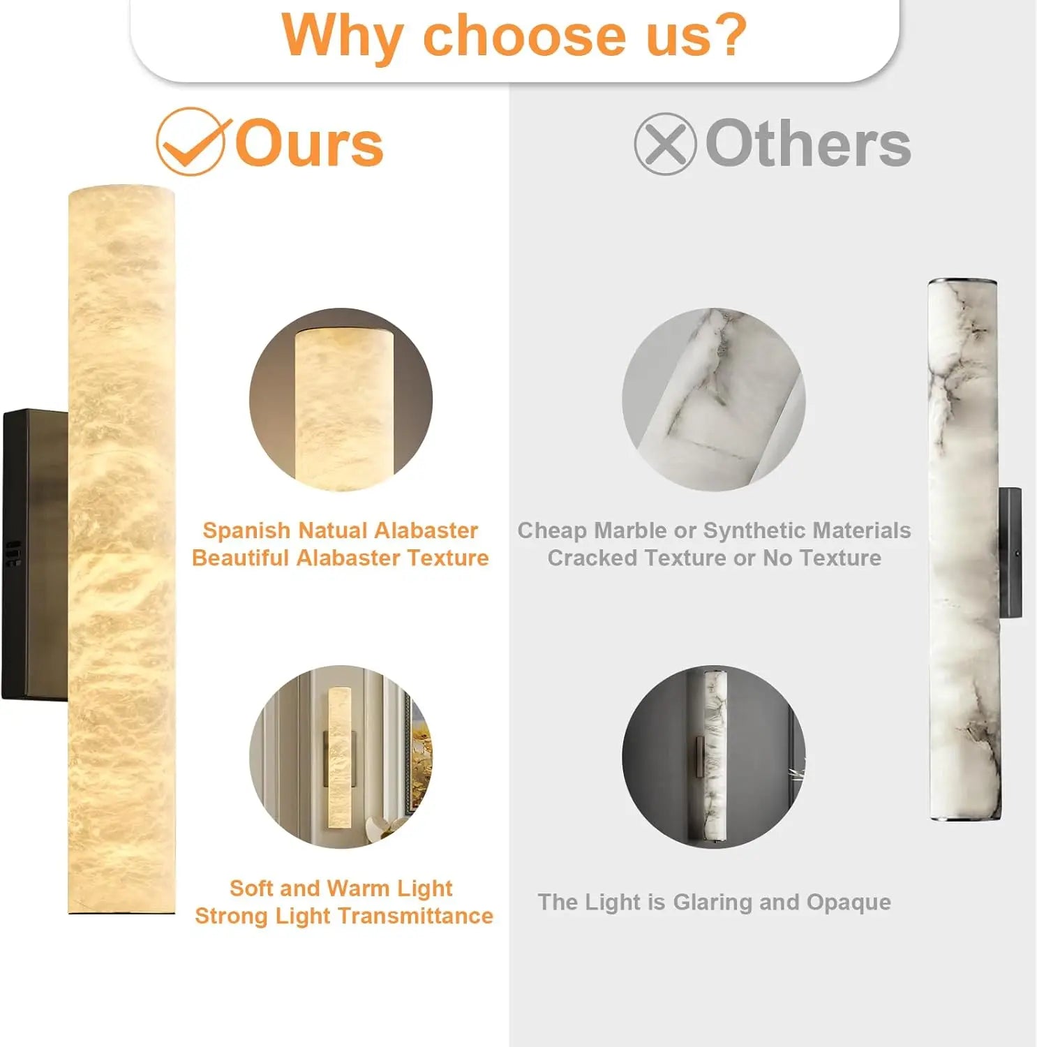 Alabaster & Marble Cylinder Wall Sconce – Modern for Bedroom & Bedside, Hallway & Entryway, Living Room | Lunara Veil by Evenlyr