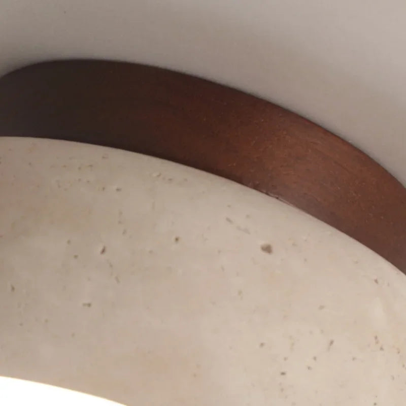 Nordic Modern Flush Mount Ceiling Light – Travertine & Wood Low-Profile for Dining Room, Trade Projects | Vivienne Crest by Evenlyr