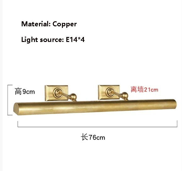 Brass Mirror Front Light Retro Bathroom Vanity Wall Light Painting Lamp Interior Decoration Lamp