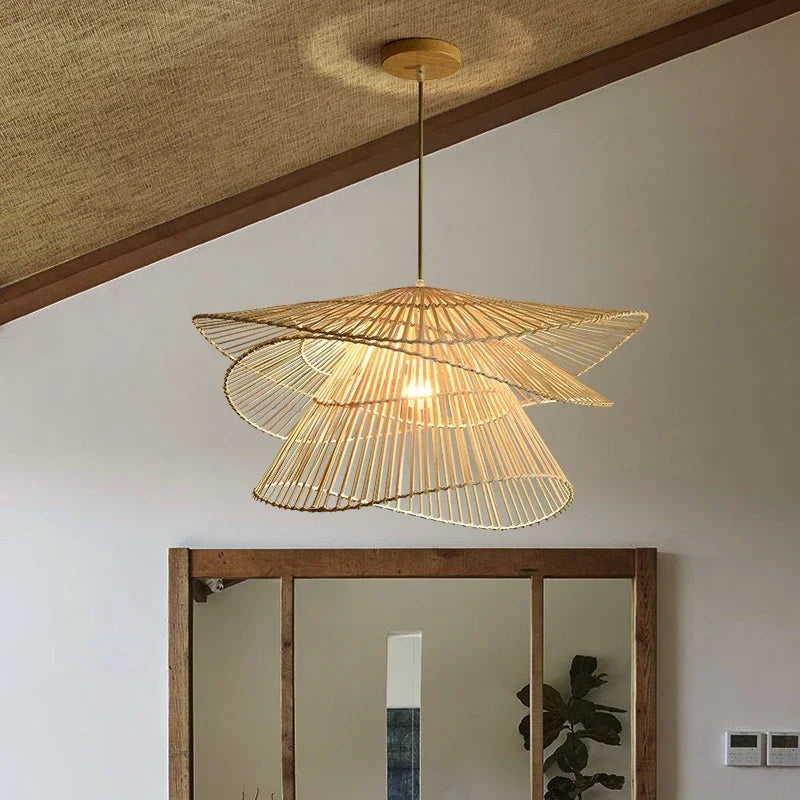 Rattan & Wood Chandelier – Wabi-Sabi Japanese for Dining Room, Bedroom, Living Room | Amaris Dome by Evenlyr