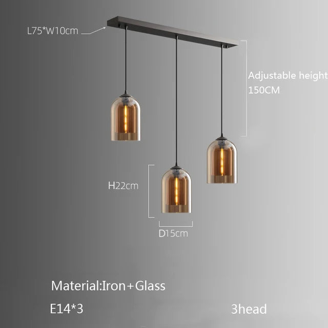 Quintara Long Copper and Glass Chandelier for Staircase