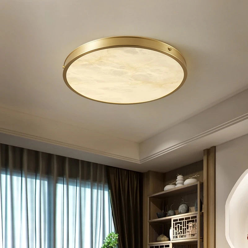Alabaster & Marble Round Flush Mount Ceiling Light – Modern LED Slim for Bedroom & Bedside, Living Room | Lunara Halo by Evenlyr