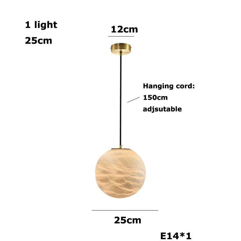Alabaster & Marble Globe Chandelier – Modern Dimmable LED for Living Room, Bedroom & Bedside | Lunara Frame by Evenlyr
