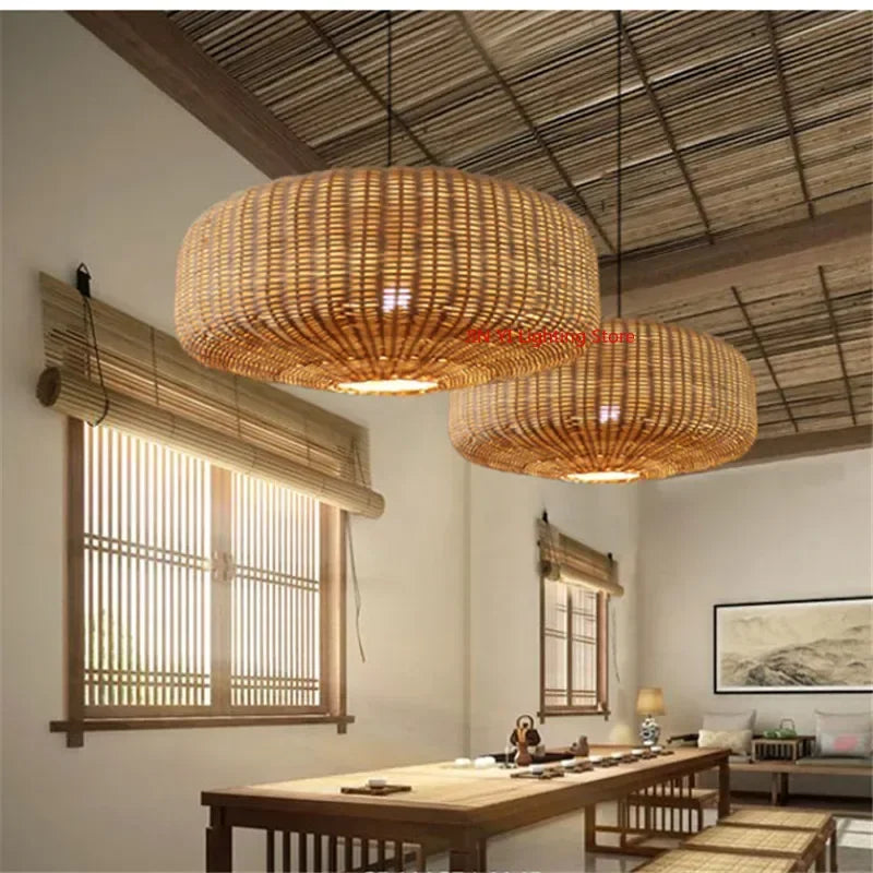 Rattan & Wood Chandelier – Wabi-Sabi Japanese for Dining Room, Living Room, Bedroom | Fiora Dome by Evenlyr
