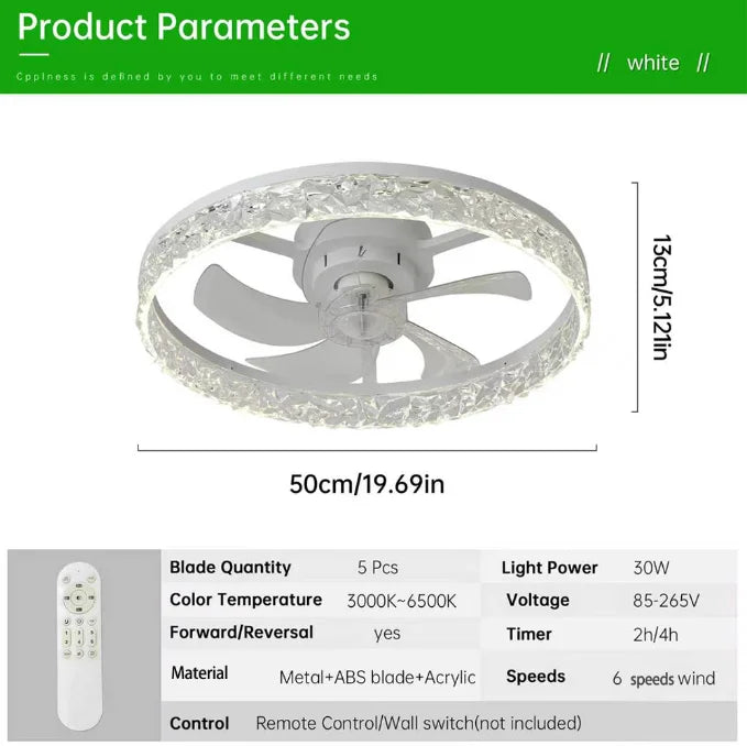 Merano Crystal Bladeless Ceiling Fan with Light – Remote Control – detail view 9