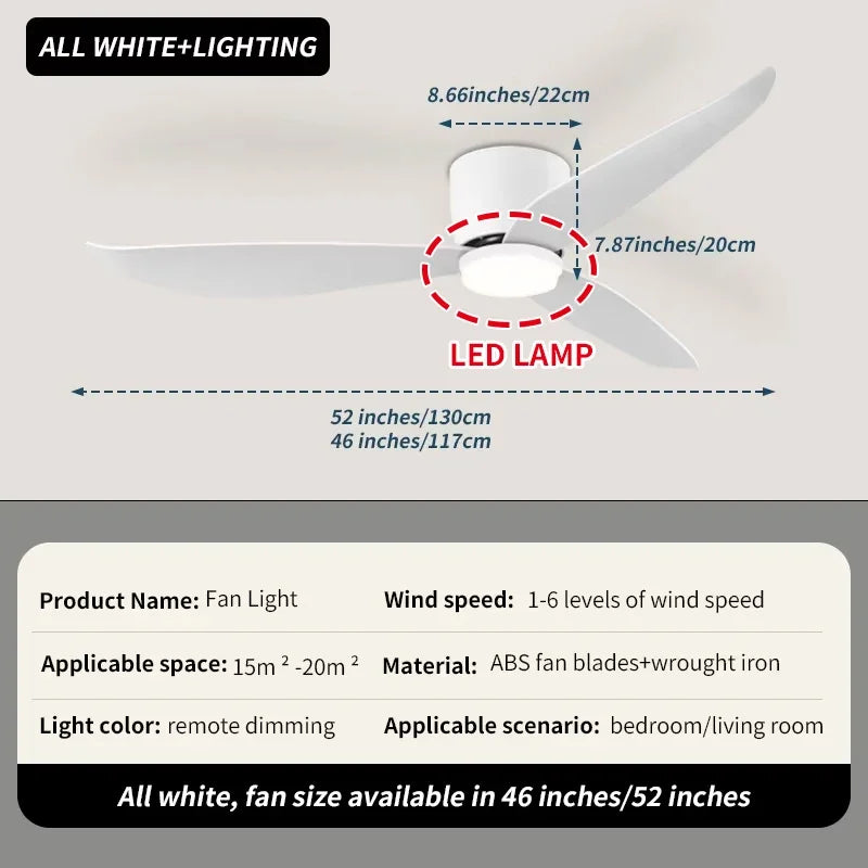 Ginevra 52-Inch Low-Profile Ceiling Fan Light – Remote Control