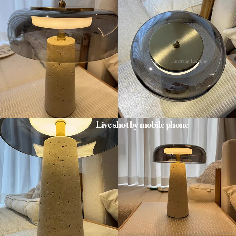 Travertine Table Lamp – Modern Minimalist for Bedside, Desk & Office, Living Room | Liora Petal by Evenlyr