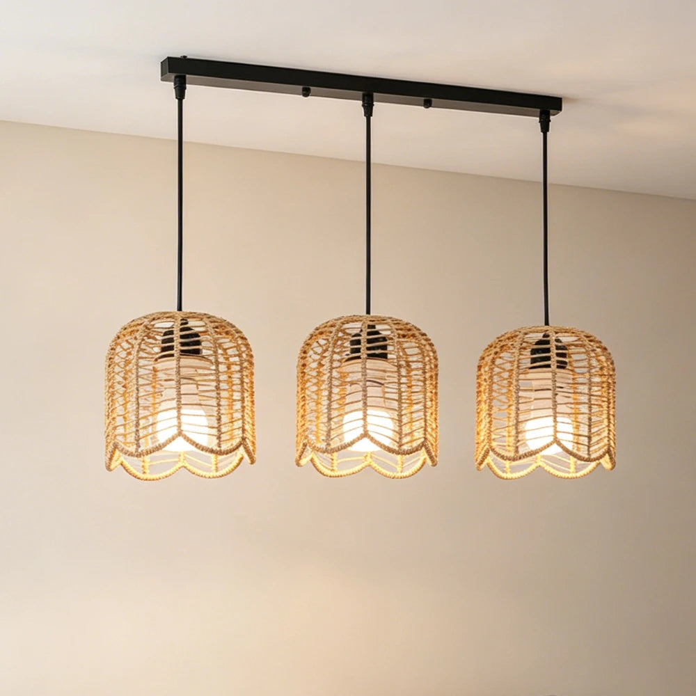 Rattan & Wood Chandelier – European Classic for Dining Room, Living Room, Foyer | Evanthe Orbit by Evenlyr