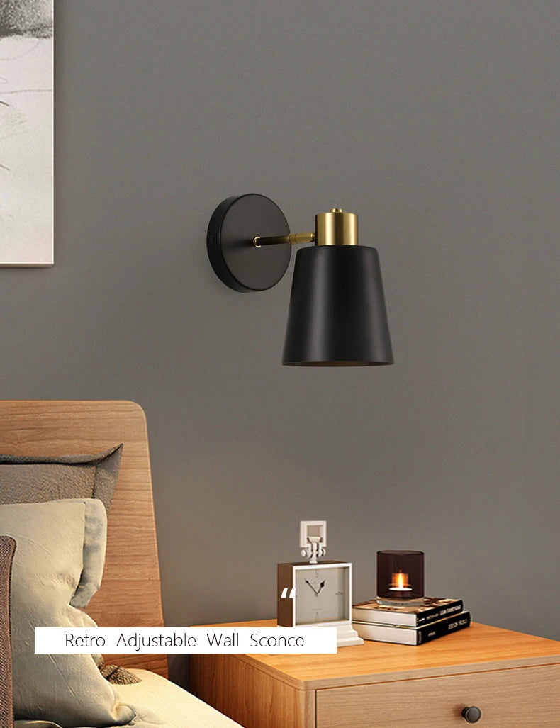 Vintage Adjustable Wall Mounted Sconce Bedside Lamp for Bedroom Study Decoration Led Interior Wall Lighting Fixtures Black Brass