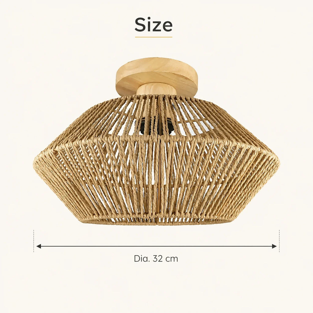 Firenze Rattan Flush Mount Ceiling Light for Living Room – detail view 7