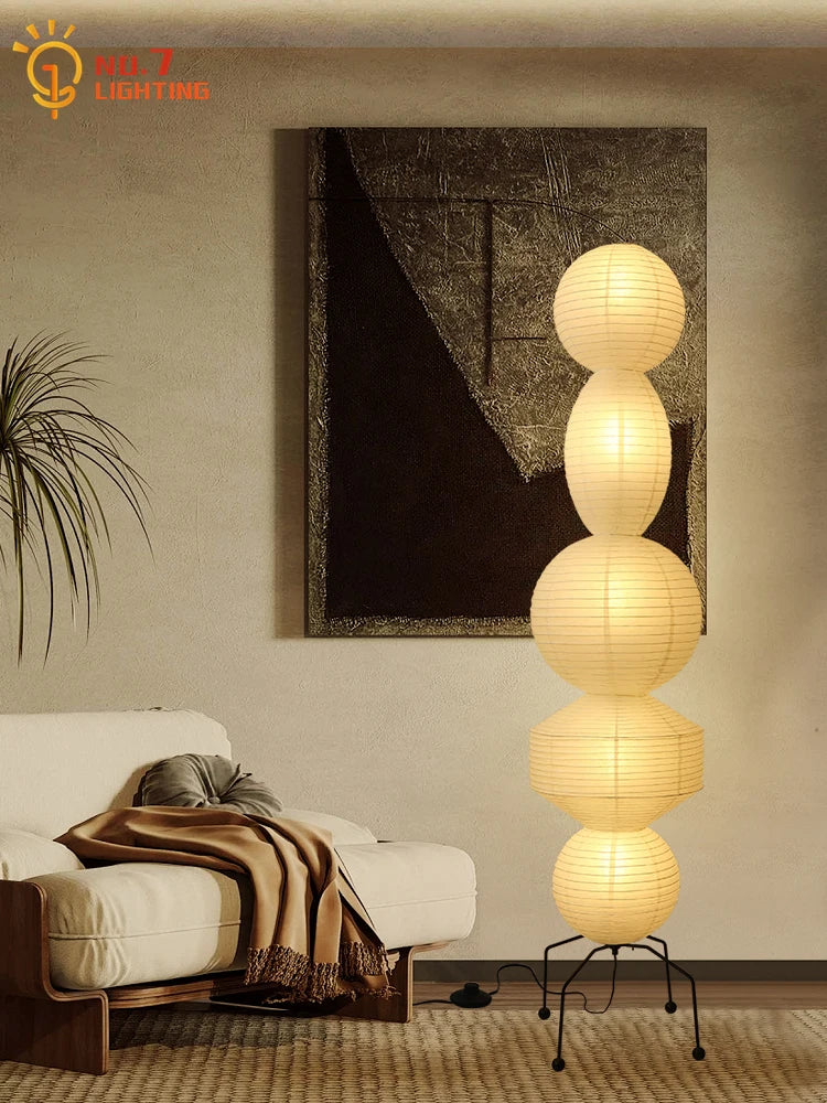 Rice Paper Floor Lamp – Wabi-Sabi Japanese for Living Room, Reading Corner, Hotel Lounge | Zaria Orbit by Evenlyr