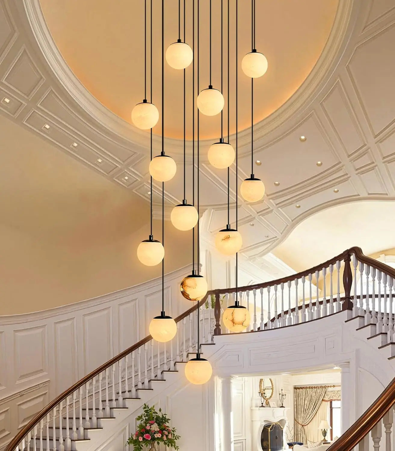 Alabaster & Marble Chandelier – Modern Minimalist for Living Room, Foyer, Staircase | Maris Line by Evenlyr