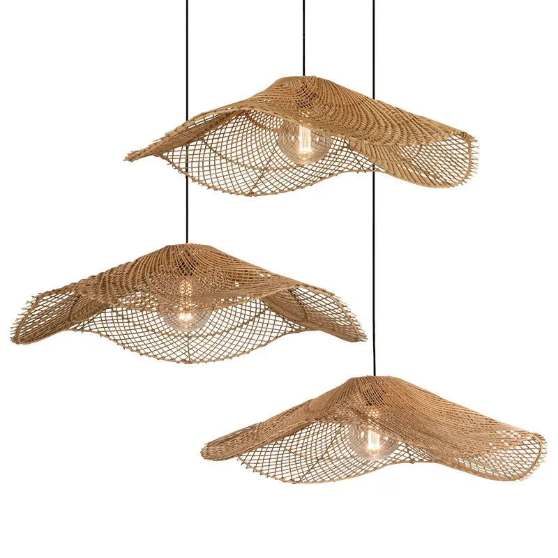 Juniper Straw-Hat Rattan Pendant Light for Cafe – Vintage