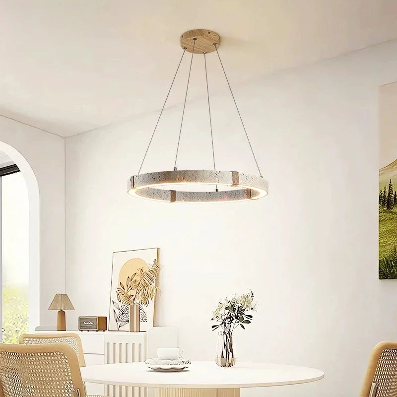 Modern Minimalist Chandelier – Travertine Dimmable LED for Bedroom, Hotel Lobby | Celine Crest by Evenlyr