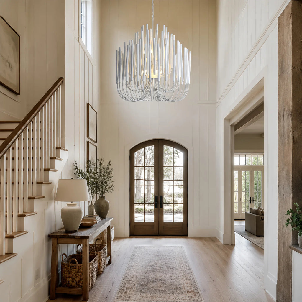 Doria Round Wood Chandelier for Living Room – Farmhouse – detail view 2