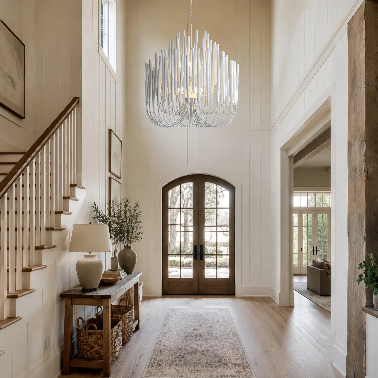 Doria Round Wood Chandelier for Living Room – Farmhouse – detail view 2