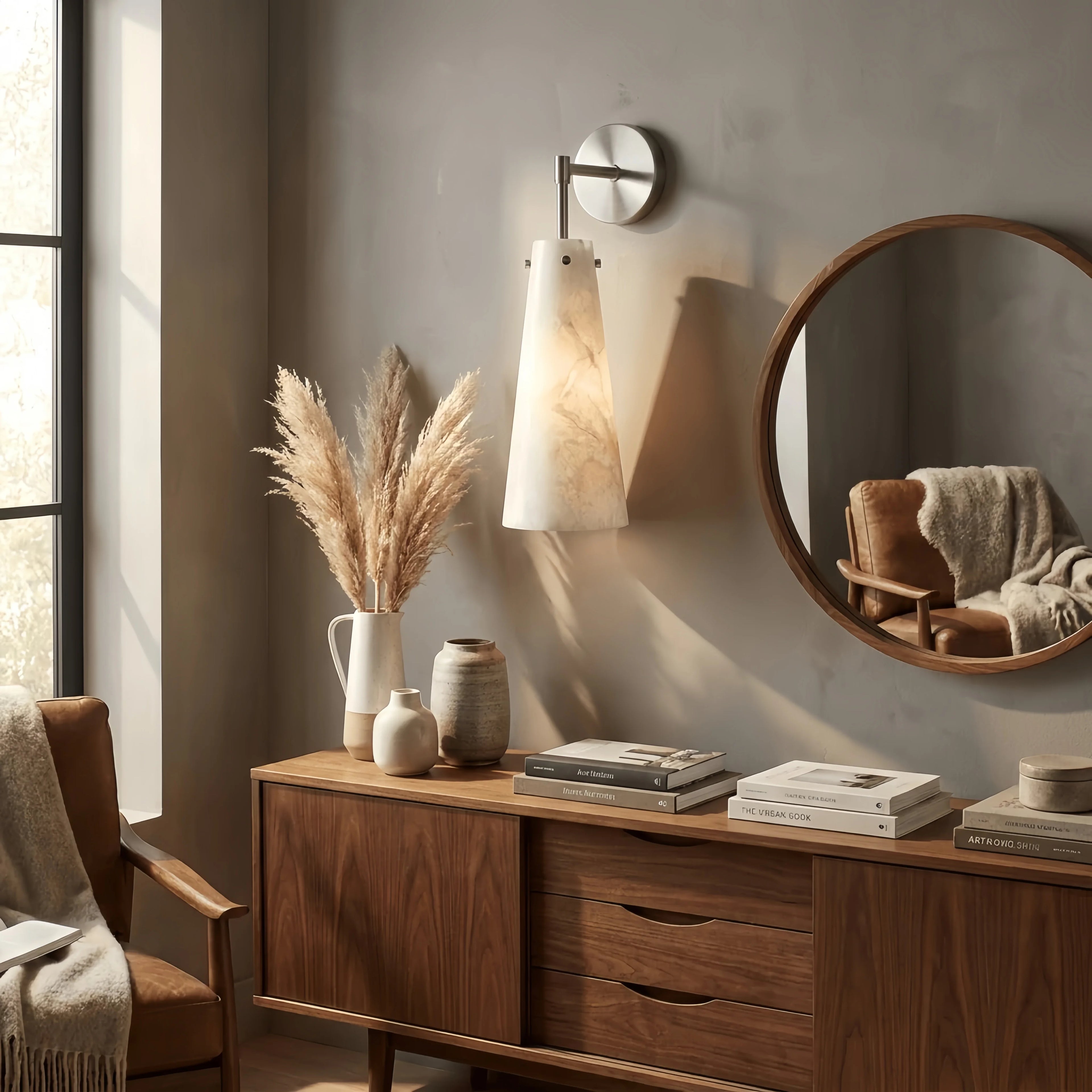 Ravena Natural Alabaster Wall Sconce for Hallway – Minimalist – detail view 6