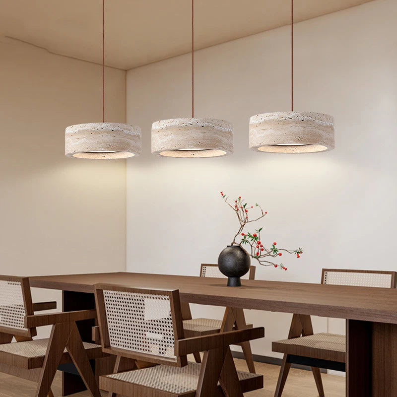 Ysola Veil Travertine Pendant Light – Wabi-Sabi Travertine Pendant Lights for Dining Room