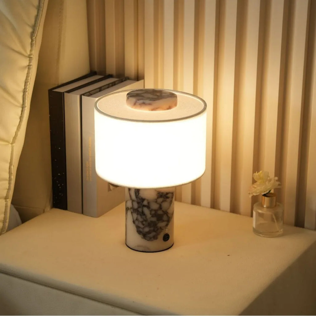 Marble & Fabric Table Lamp – Modern Minimalist Dimmable LED for Bedside, Desk & Office, Living Room | Ilyra Grove by Evenlyr