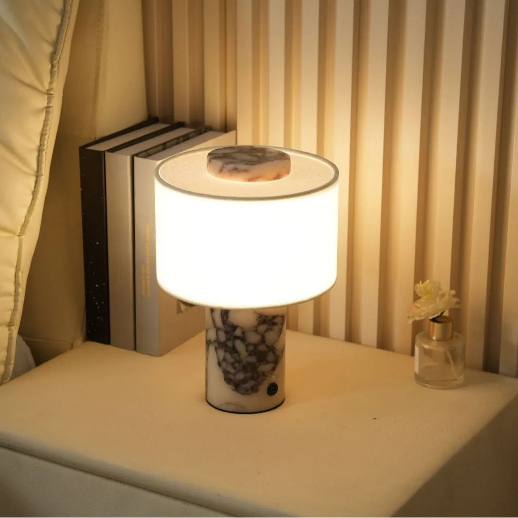 Marble & Fabric Table Lamp – Modern Minimalist Dimmable LED for Bedside, Desk & Office, Living Room | Ilyra Grove by Evenlyr