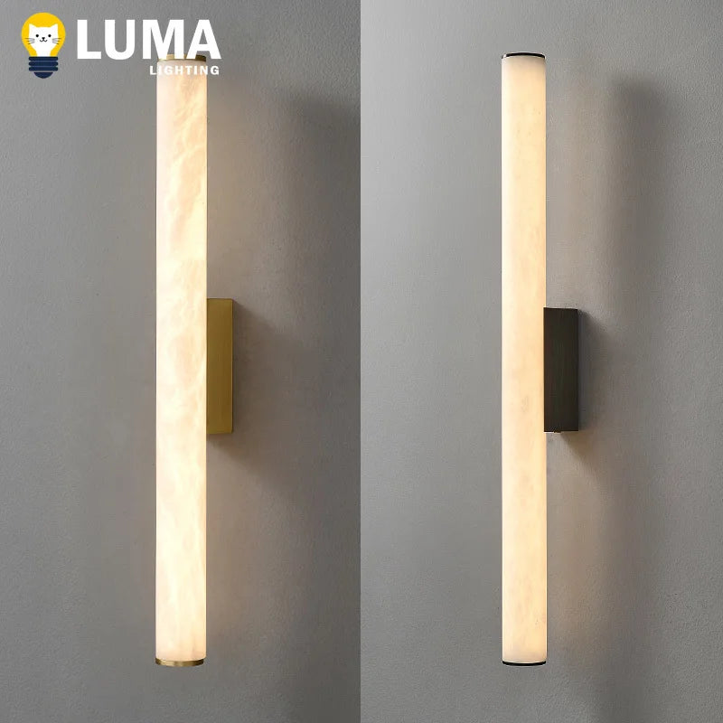 Solis Facet Alabaster Wall Sconce – Minimalist styled in a bedroom interior