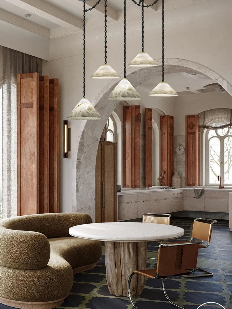 Alabaster & Marble Chandelier – Modern for Hallway & Entryway, Living Room, Dining Room & Kitchen | Lunara Orbit by Evenlyr
