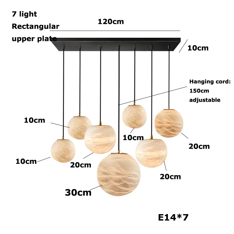 Alabaster & Marble Globe Chandelier – Modern Dimmable LED for Living Room, Bedroom & Bedside | Lunara Frame by Evenlyr