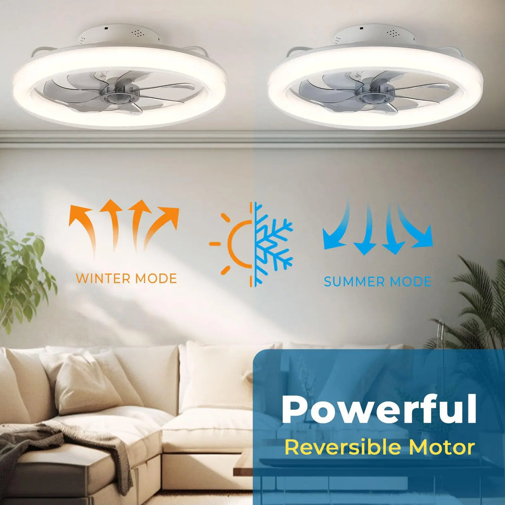 Juniper Low Profile Ceiling Fan with Light for Low-Ceiling Bedroom – App Control