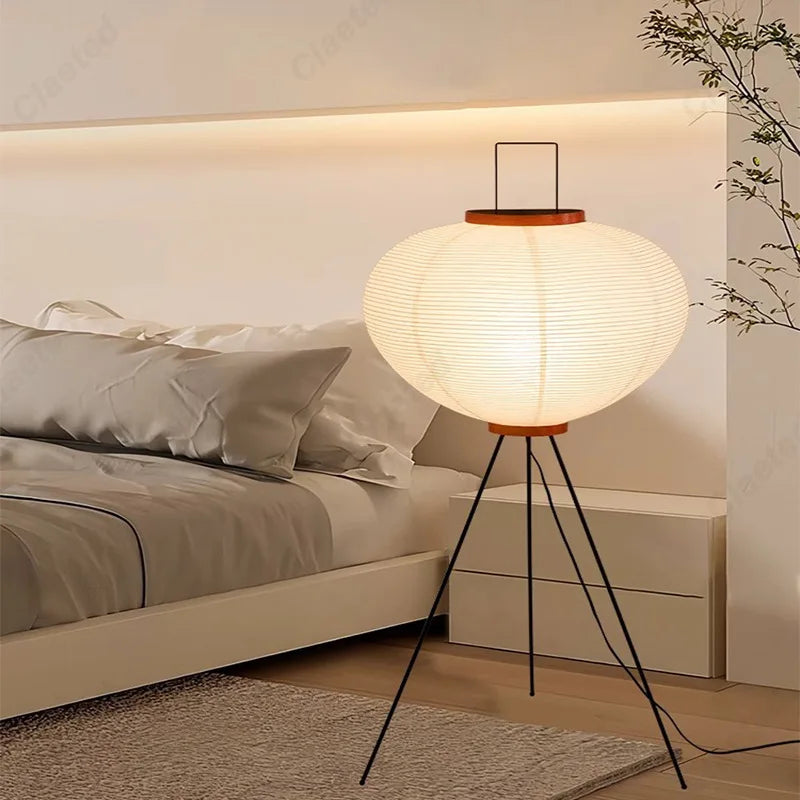 Rice Paper Floor Lamp – Vintage Modern for Living Room, Bedroom, Reading Corner | Solenne Cascade by Evenlyr