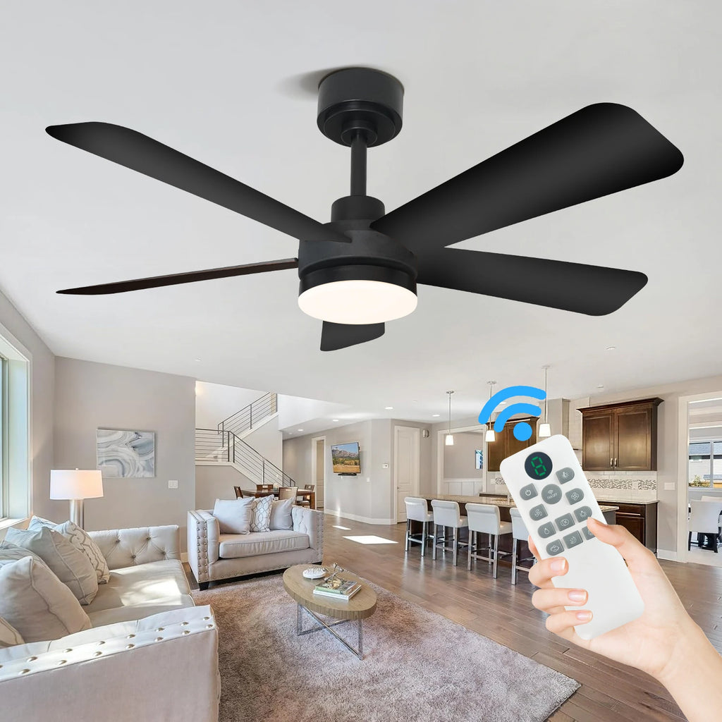 Orlena 40/52-Inch Black Ceiling Fan with Light – Remote Control