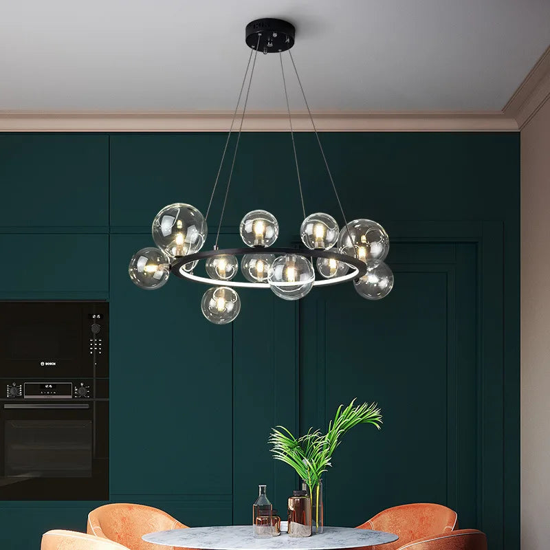 Glass Globe Chandelier – Modern LED for Bedroom & Bedside, Dining Room & Kitchen | Virelle Frame by Evenlyr