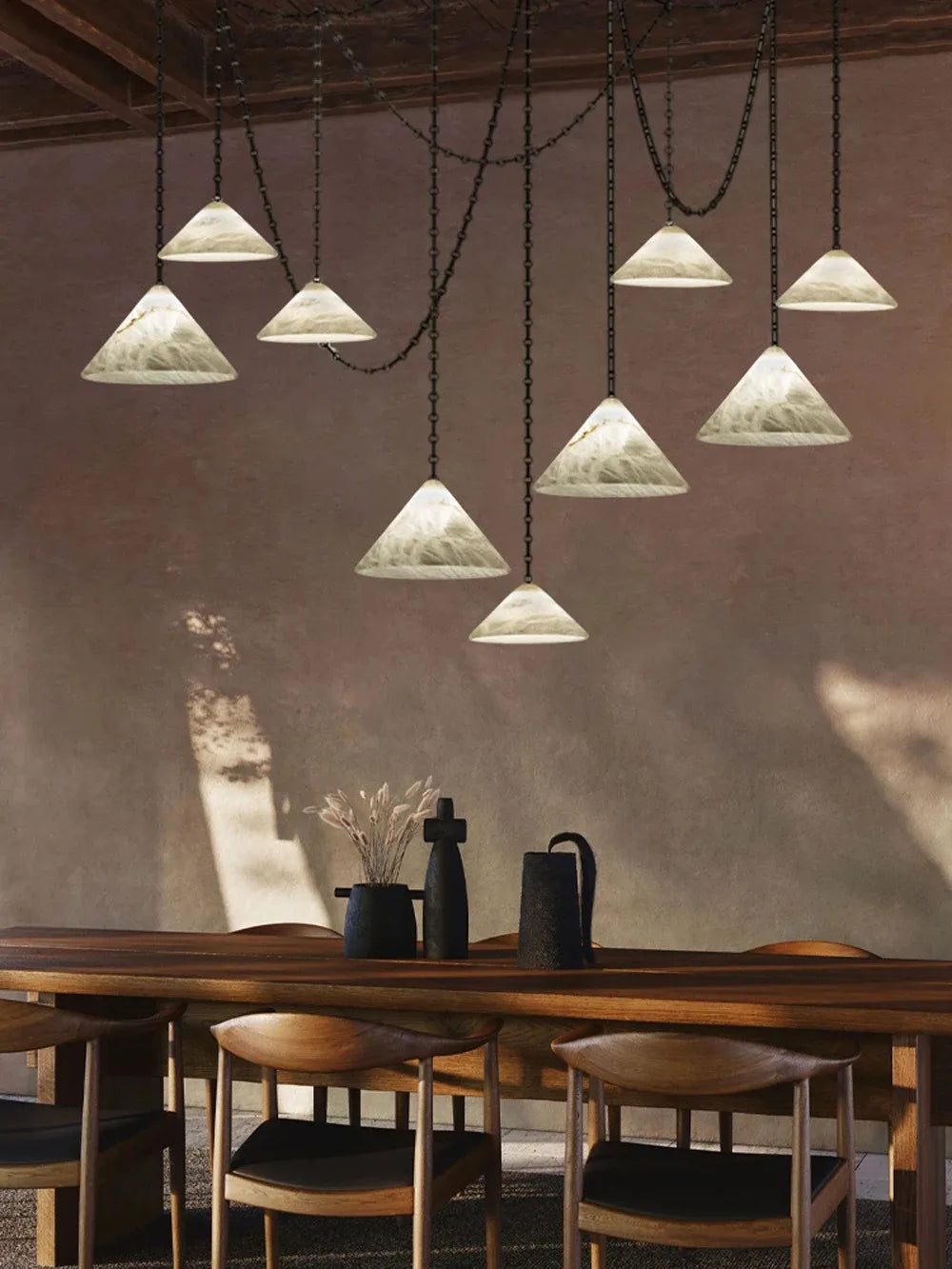 Alabaster & Marble Chandelier – Modern for Hallway & Entryway, Living Room, Dining Room & Kitchen | Lunara Orbit by Evenlyr