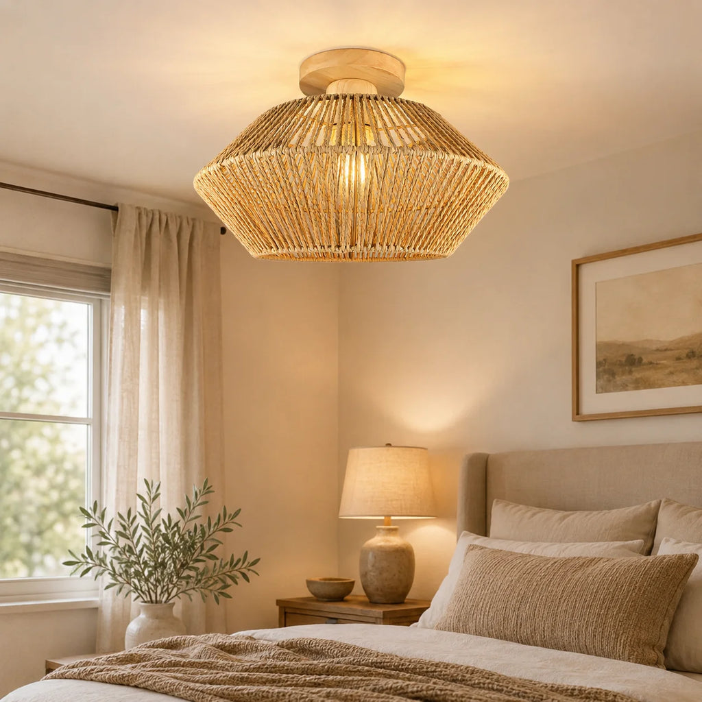 Firenze Rattan Flush Mount Ceiling Light for Living Room – detail view 5