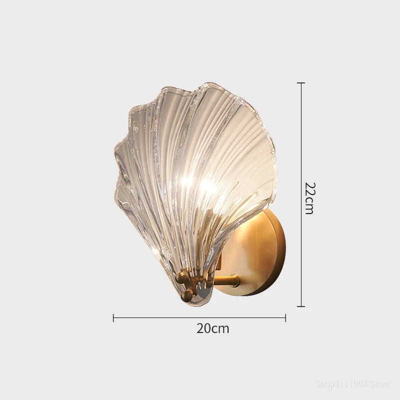 Modern luxury brass wall lamp Nordic shell shape light clear glass wall light fixture bedside restaurant stairs aisle sconces