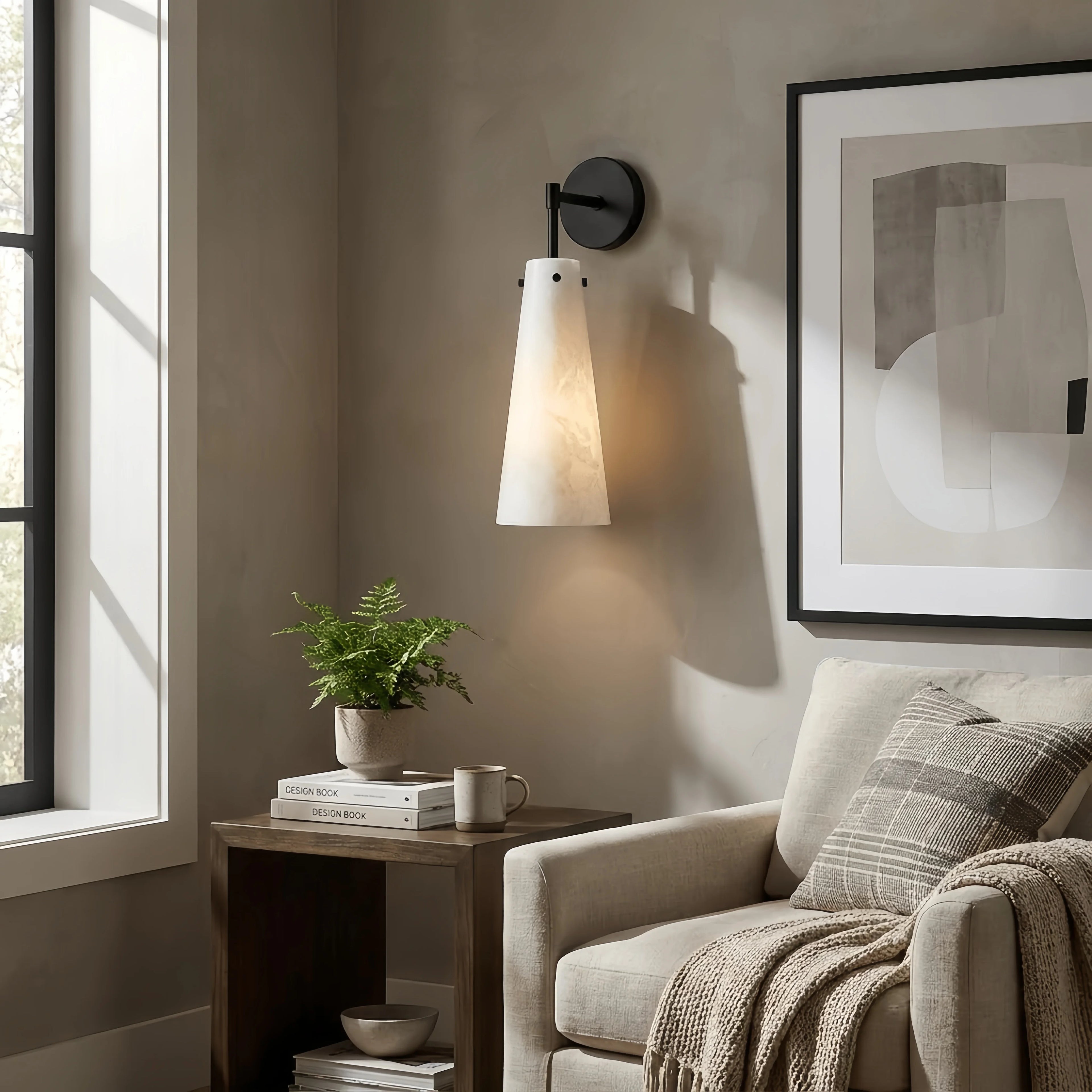 Ravena Natural Alabaster Wall Sconce for Hallway – Minimalist – detail view 2