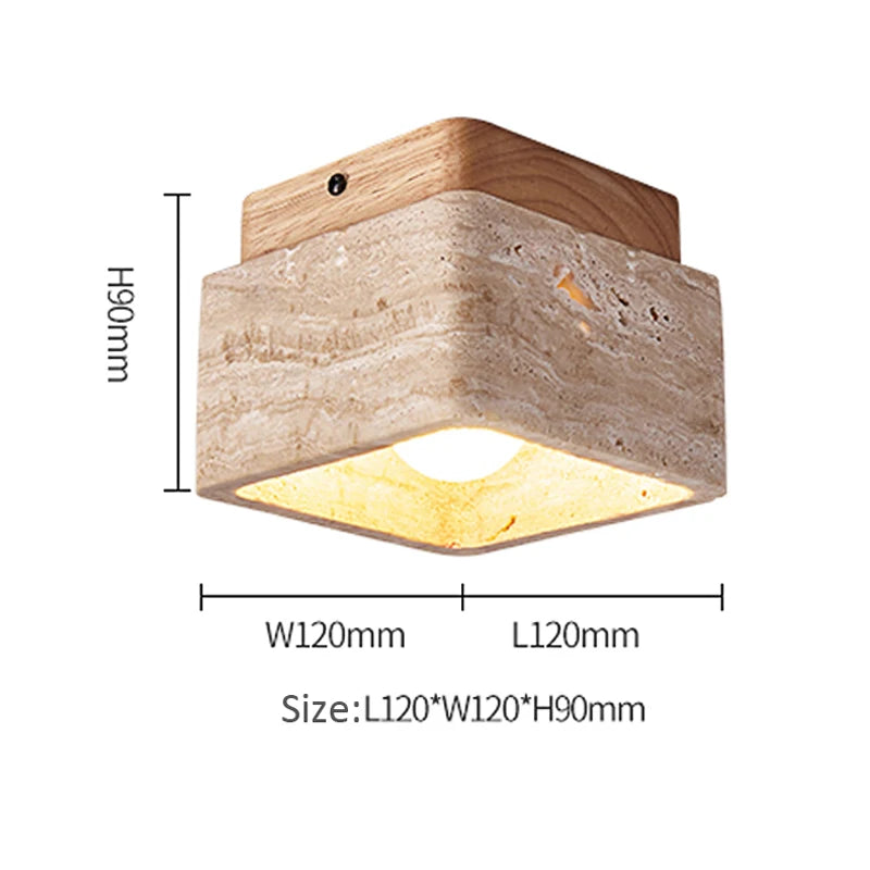 Travertine & Wood Flush Mount Ceiling Light – Wabi-Sabi Japanese Low-Profile for Bedroom, Hallway, Living Room | Bellara Halo by Evenlyr