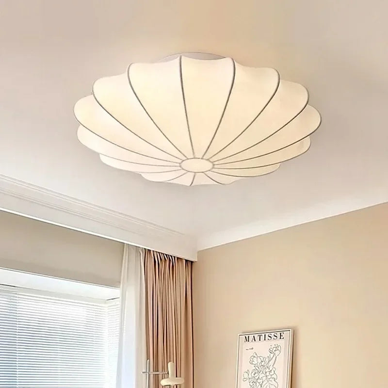 Fabric Flush Mount Ceiling Light – Wabi-Sabi Nordic for Bedroom & Bedside, Living Room | Elowen Frame by Evenlyr