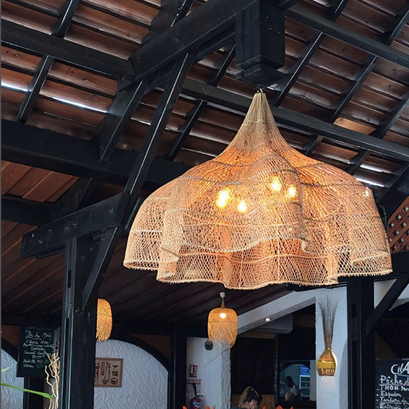 Rattan Chandelier – Wabi-Sabi Japanese for Living Room, Hotel Lobby, Bedroom | Isolde Orbit by Evenlyr