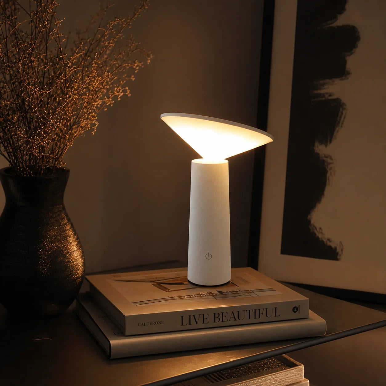 Designer Table Lamp – Art Deco Cordless Rechargeable for Bedside, Desk & Office, Restaurant Table | Vesper Grove by Evenlyr
