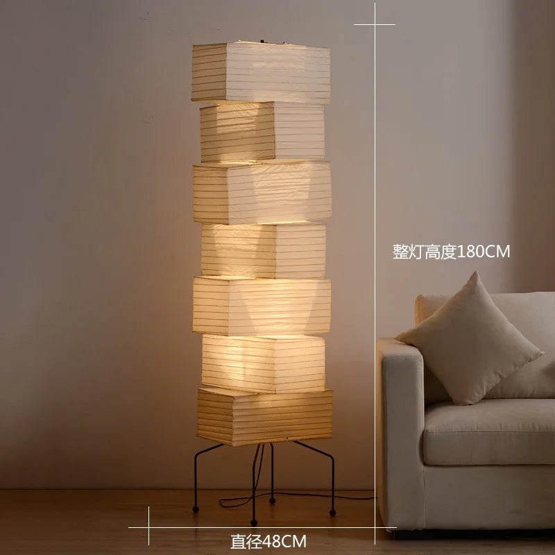 Rice Paper & Wood Floor Lamp – Wabi-Sabi Japanese for Living Room, Bedroom, Hotel Lounge | Elowen Cascade by Evenlyr