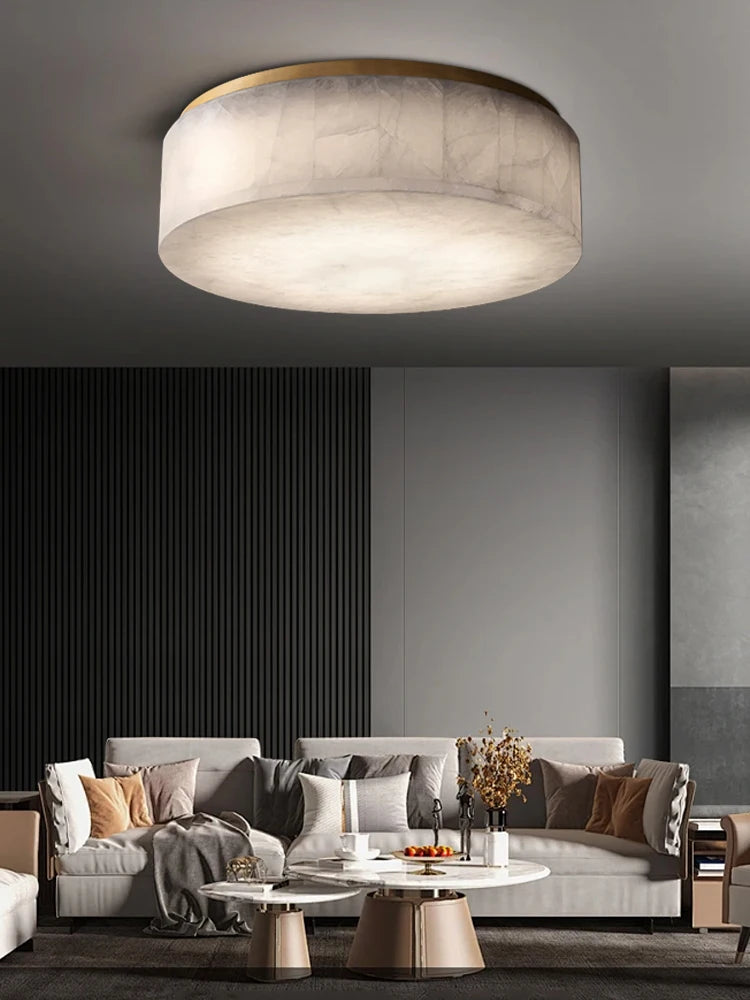 Alabaster & Marble Flush Mount Ceiling Light – Modern Minimalist Dimmable LED for Bedroom, Kitchen, Dining Room | Celeste Line by Evenlyr