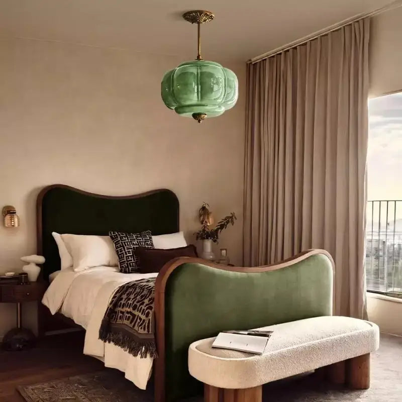 Glass & Brass Pendant Light – Mid-Century Vintage LED for Living Room, Bedroom & Bedside | Noemi Halo by Evenlyr