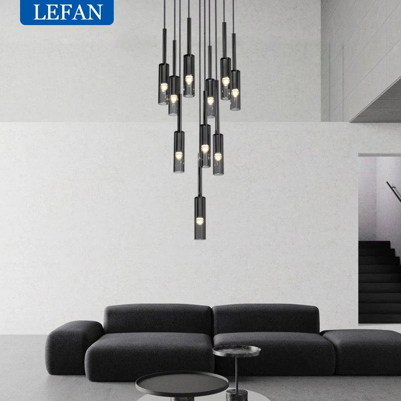 Quintara Long Copper and Glass Chandelier for Staircase – detail view 2