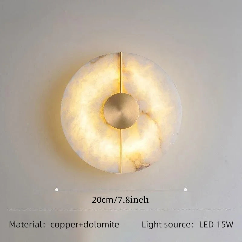 Juniper Round Alabaster Wall Sconce for Bedroom – Natural Marble