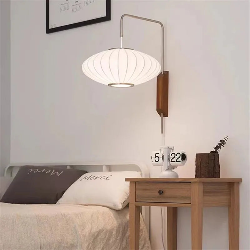 Fabric Adjustable Swing-Arm Wall Sconce – Japanese Vintage Adjustable Plug-In for Bedroom & Bedside, Hotel & Hospitality, Restaurant & Café | Aveline