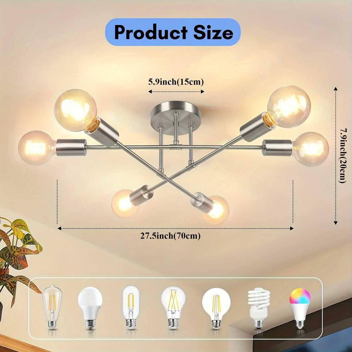 Caspian 6-Light Modern Chandelier for Bedroom – Flush Mount – detail view 7