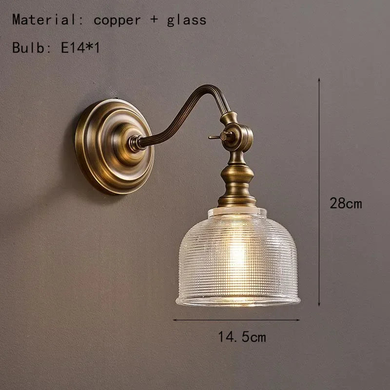 Vintage Gold Copper & Clear Glass Wall Sconce – E14