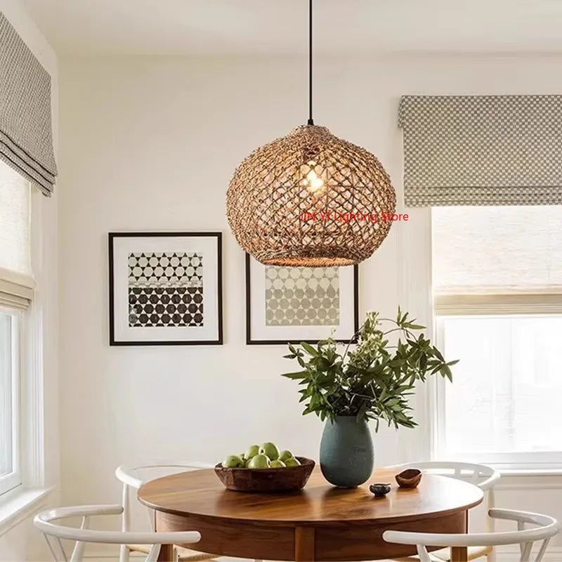 Caspian Lantern Rattan Pendant Light for Dining Room – Bamboo