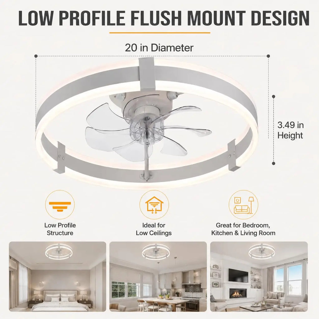 Ravena Low Profile Ceiling Fan with Light for Kitchen – Remote Control – detail view 8