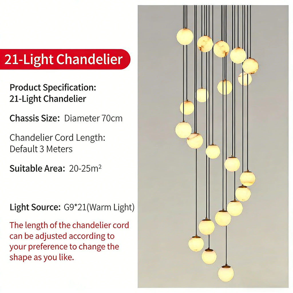 Alabaster & Marble Linear Chandelier – Modern Linear for Living Room, Bedroom & Bedside | Lunara Dome by Evenlyr